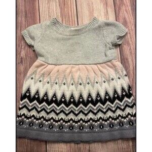 Gymboree Grey Gray, Black & Pink Baby Girl Sweater Dress, Size 6-12 months